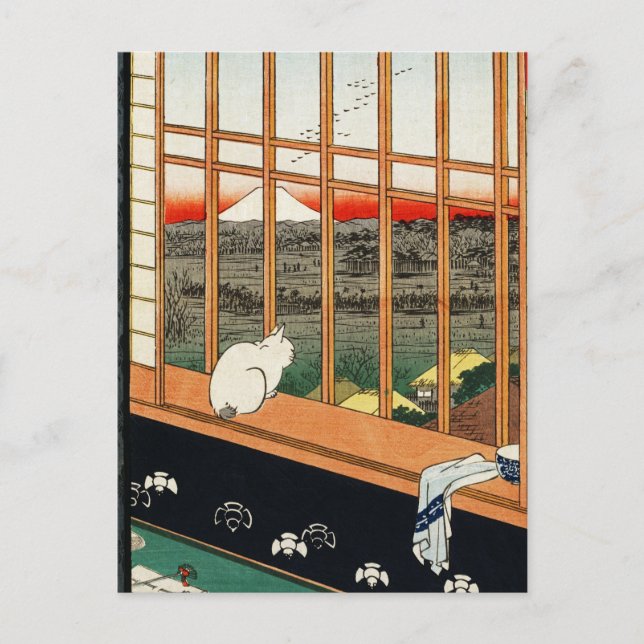 Postal Postal: Gato en la ventana de Hiroshige 歌 川 広 重 (Anverso)