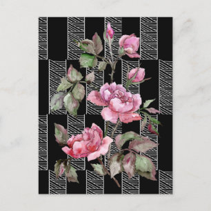 Postal postal geométrica floral blanca negra pospu