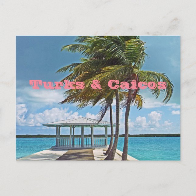 Postal postal, ISLAS TURCAS Y CAICOS/ÁRBOL DE PALMA, PIER (Anverso)