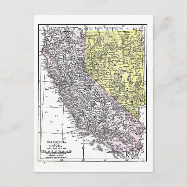 Postal Postal:  Mapa de California y de Nevada, 1921 (Anverso)