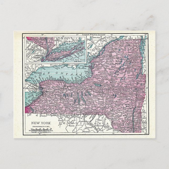 Postal Postal:  Mapa de Nueva York, 1921 (Anverso)