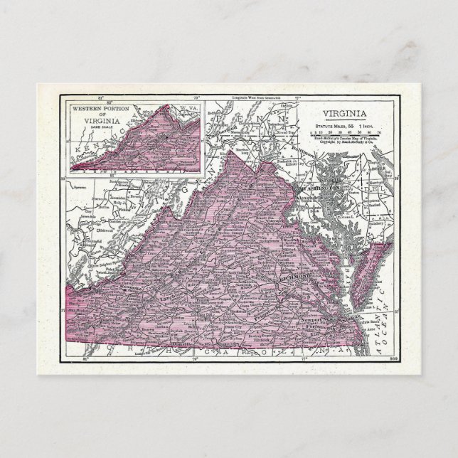 Postal Postal:  Mapa de Virginia, 1921 (Anverso)