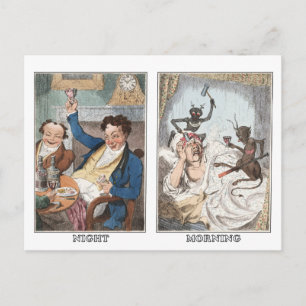 Postal Postal: Noche - Mañana - Caricatura antigua