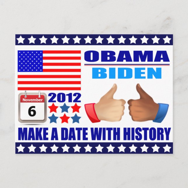 Postal Postal: Obama/Biden - Bandera - Fecha W/Historia (Anverso)