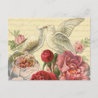 Postal Postal: Palomas del vintage con los rosas