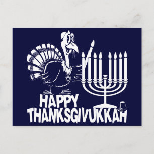 Postal Postas monocromas felices de Thanksgivukah