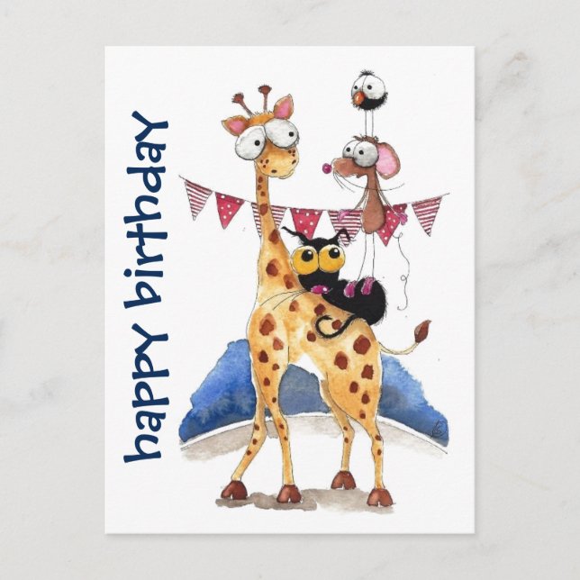 Postal Postcard - Animales caprichosos Feliz cumpleaños (Anverso)
