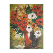 Postcard Ann Hayes Pintando Flores Rojas Mezcladas
