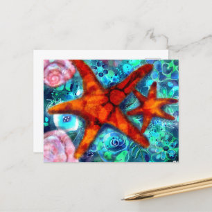 Postal Postcard - Arte de Playa de Starfish Whimsical