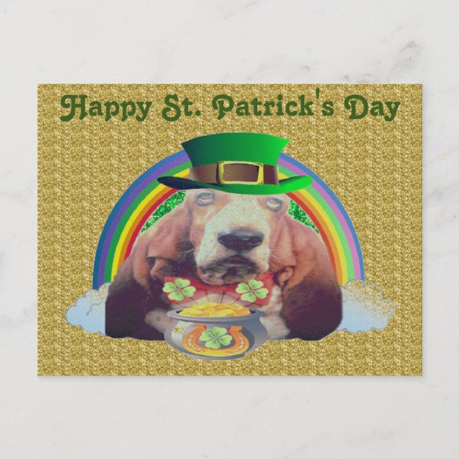 Postal Postcard Basset Hound Happy St. Patrick (Anverso)