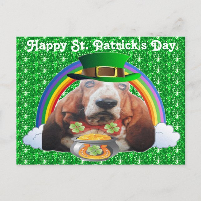 Postal Postcard Basset Hound Happy St. Patrick (Anverso)