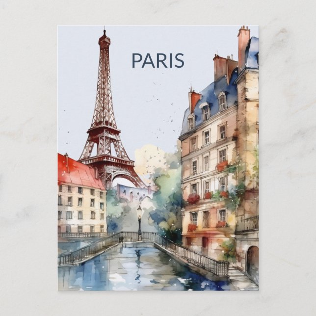 Postal POSTCARD Beautiful Watercolor of Paris Travel (Anverso)