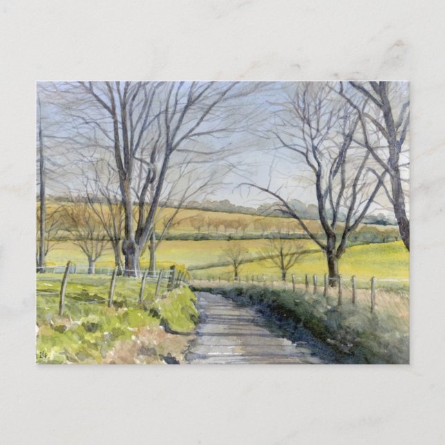 Postal Postcard Bella Artes- Invierno en Kent, acuarela (Anverso)