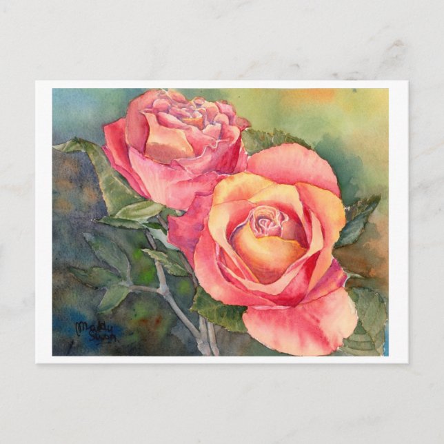 Postal Postcard Bella Artes- "Roses Rojos", acuarela (Anverso)