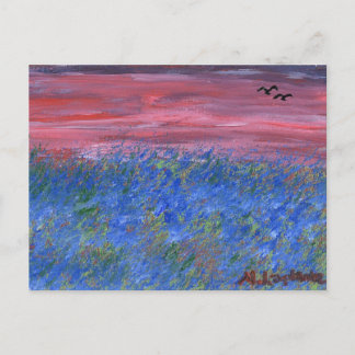 Postal Postcard, Blue Field at Sunset by M. Laplante
