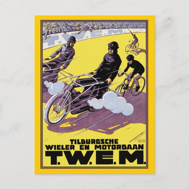 Postal Postcard: Carrera de moto y bicicleta (Anverso)