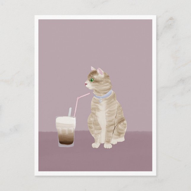 Postal Postcard - Cat with Coffee (Anverso)