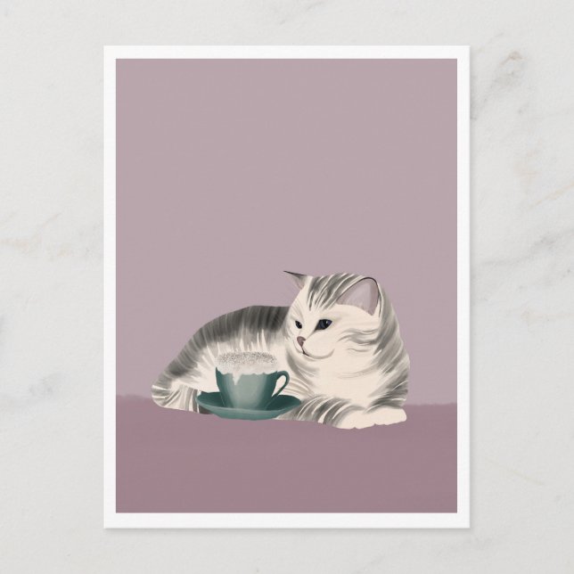 Postal Postcard - Cat with Coffee (Anverso)