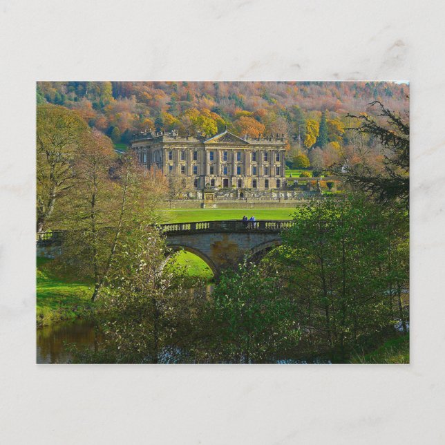 Postal Postcard Chatsworth House and Bridge, Inglaterra (Anverso)