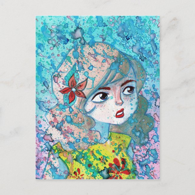 Postal Postcard Chica de color de agua (Anverso)