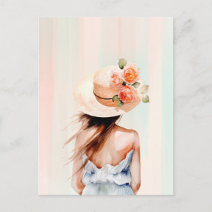 Postal Postcard, chica de flores de primavera