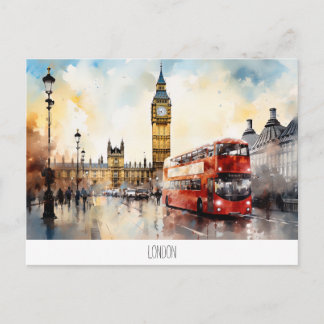 Postal Postcard con Big Ben y autobús rojo en Londres