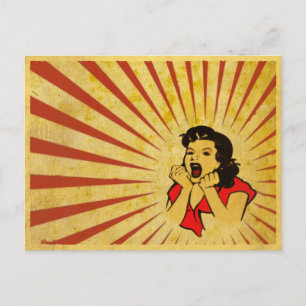 Postal Postcard con dibujo del Chica de vestidos rojos de