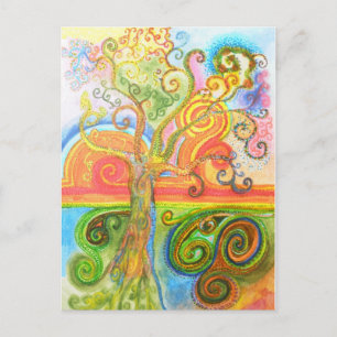 Postal Postcard con diseño de árbol psicodélico colorido