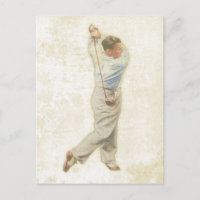 Postcard con jugador de golf de época