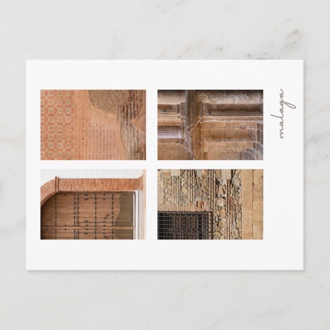 Postal Postcard con los lugares de interés de Málaga en E (Anverso)