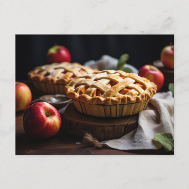 Postal Postcard con manzanas y Apple Pies en una mesa (Anverso)
