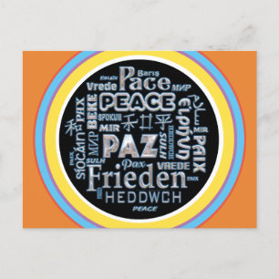 Postal Postcard con paz cromada en varios idiomas