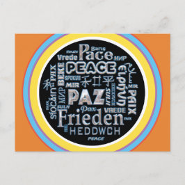 Postal Postcard con paz cromada en varios idiomas