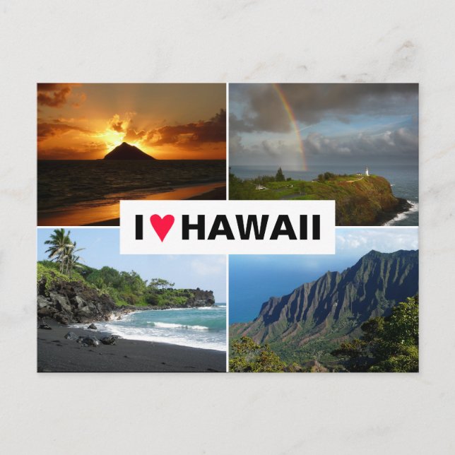 Postal Postcard con un collage de 4 fotos de Hawaii (Anverso)