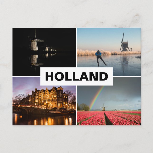 Postal Postcard con un collage de cuatro fotos Holland (Anverso)