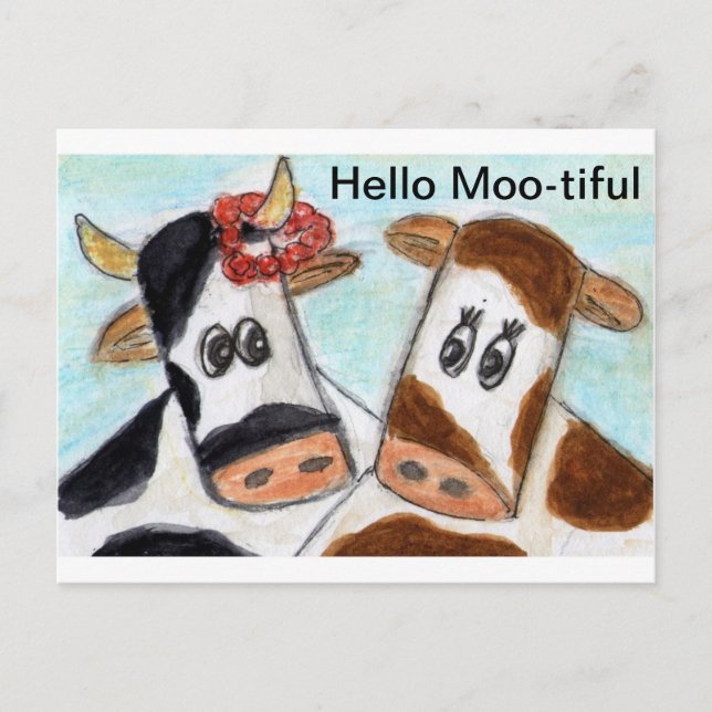 Postal Postcard Cow Hello Moo-tiful (Anverso)