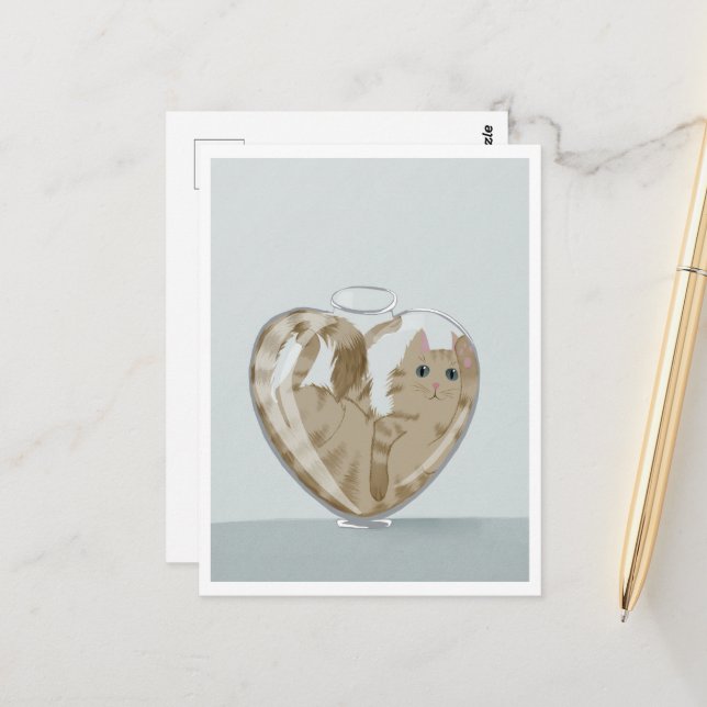 Postal Postcard - Cute Cat in Glass (Anverso/Reverso In Situ)