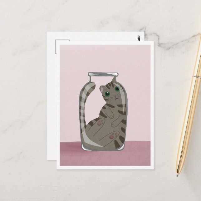 Postal Postcard - Cute Cat in Glass (Anverso/Reverso In Situ)