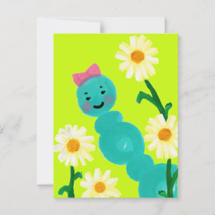 Postal Postcard Cute Caterpillar y Daisies
