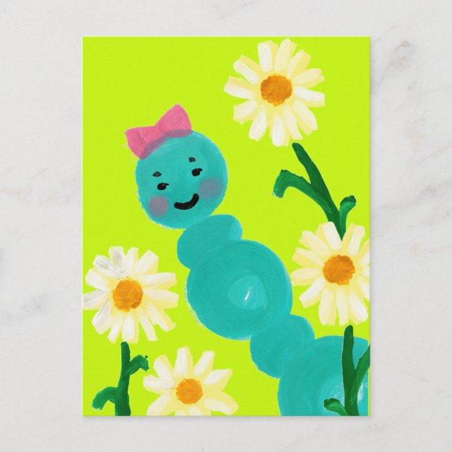 Postal Postcard Cute Caterpillar y Daisies (Anverso)