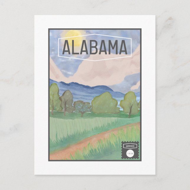 Postal Postcard de Alabama - Diseño de acuarela (Anverso)