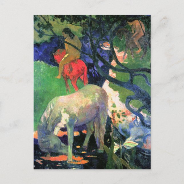 Postal Postcard de arte Gauguin: El caballo blanco (Anverso)