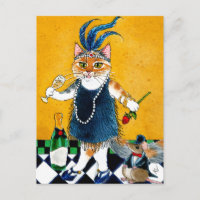 Postcard de Cute cat Flapper Art Deco dancer 1920