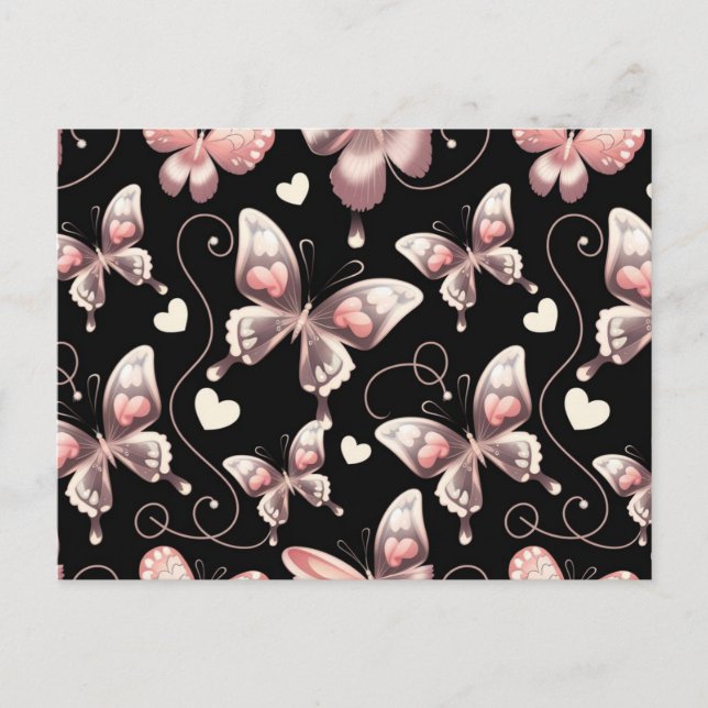 Postal Postcard de diseño de corazones de mariposa (Anverso)