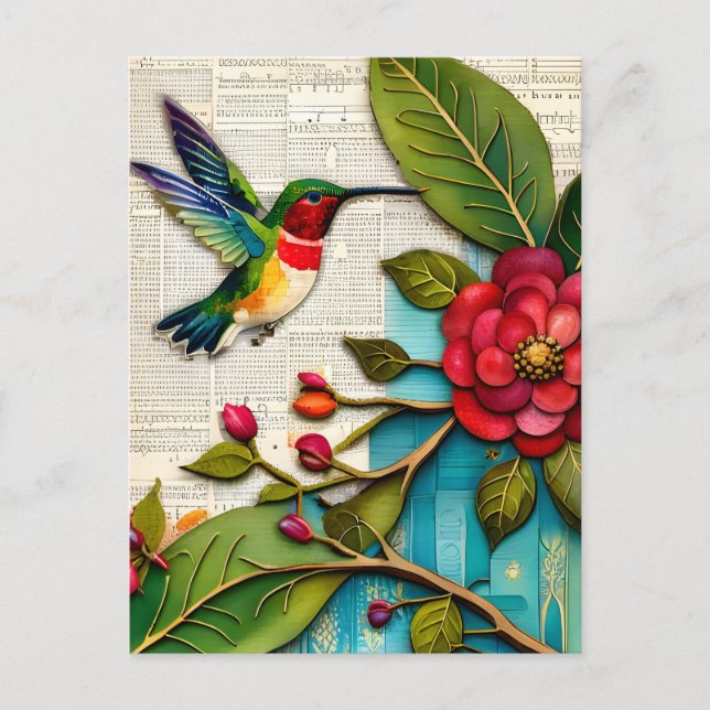 Postal Postcard de Florals y Hummingbird (Anverso)