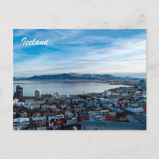 Postal Postcard de Islandia — Línea Skyline de Reykjavik (Anverso)