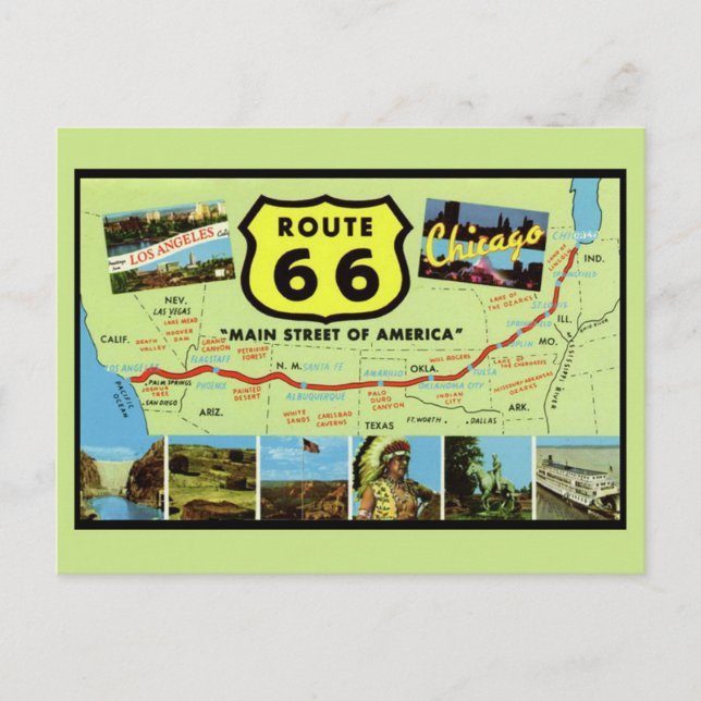 Postal Postcard de la carretera 66 Main Street of America (Anverso)