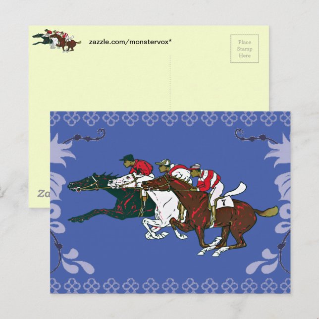 Postal Postcard de los caballos de carrera (Anverso / Reverso)