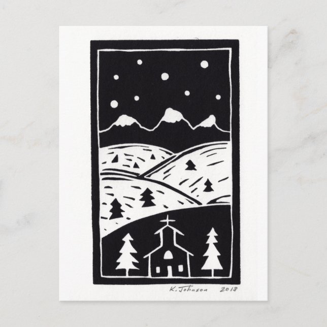 Postal Postcard de Mountain Winter Linocut (Anverso)