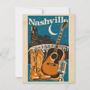 Postal Postcard de Nashville - Guitarra, Boots y micrófon
